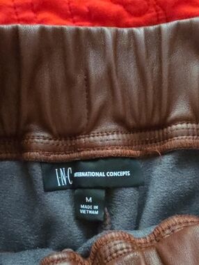 INC International Concepts Chocolat Brown Faux Leather Joggers